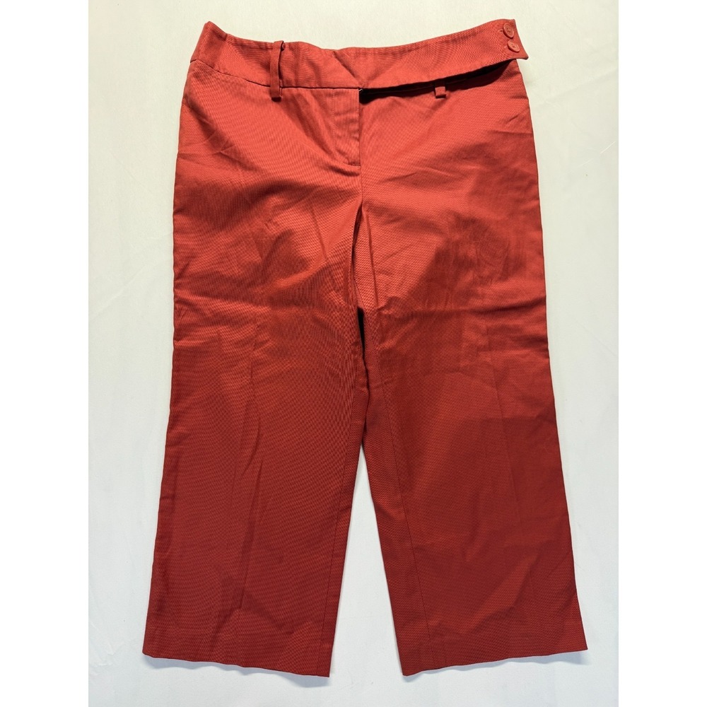 Ann Taylor Loft Cropped Pants Womens 8 Petite Red Cotton Stretch Straight Leg
